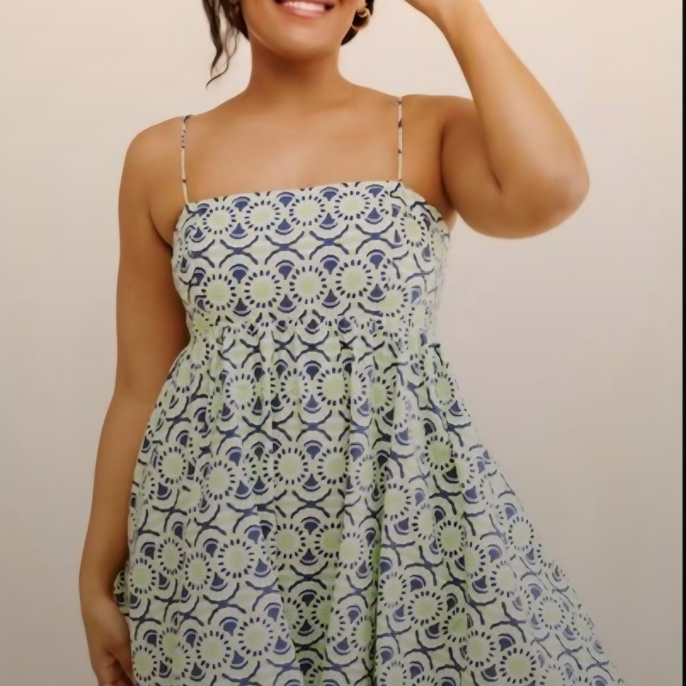 Anthropologie Maeve Blue, Green and White Mini Dress - Picture 2 of 14